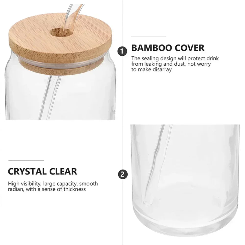 Glass Cup with Bamboo Lid and Straw