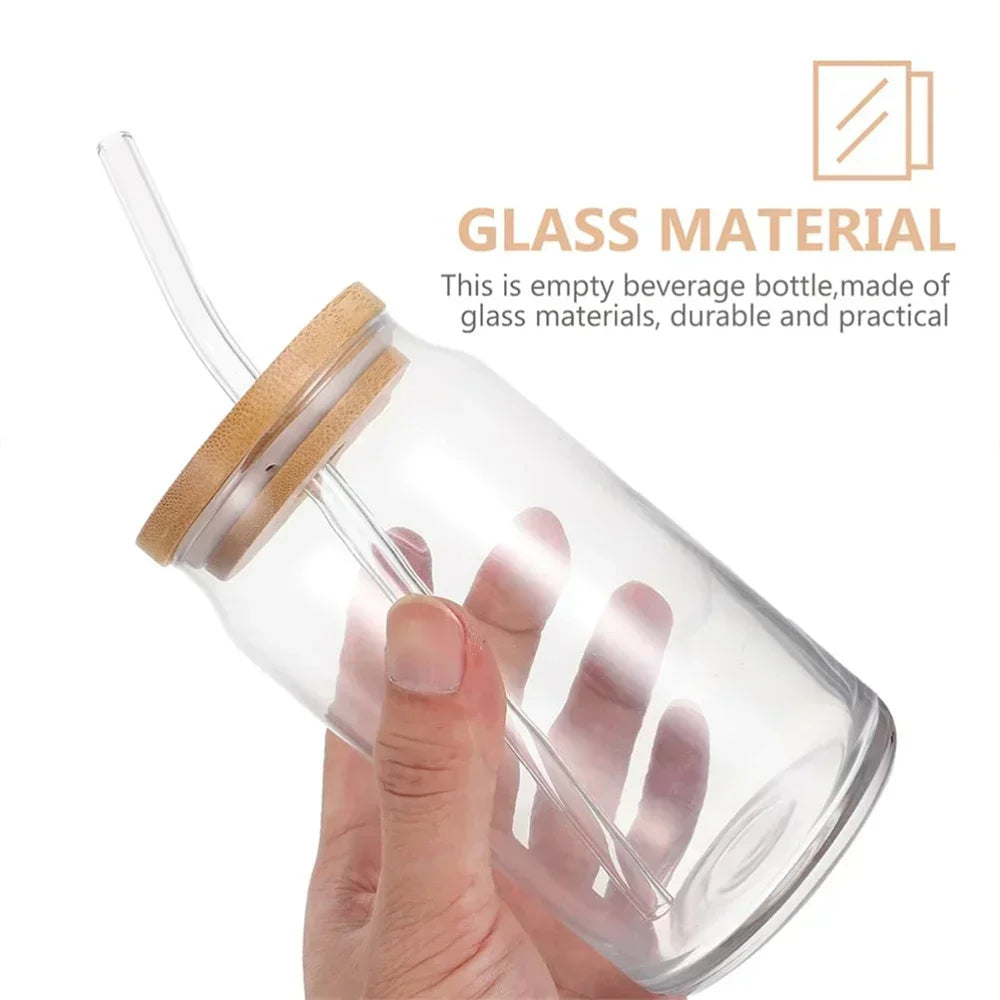 Glass Cup with Bamboo Lid and Straw