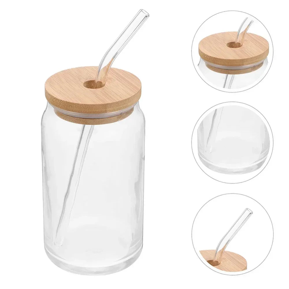 Glass Cup with Bamboo Lid and Straw