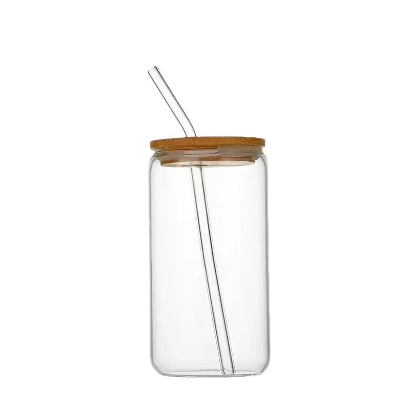 Glass Cup with Bamboo Lid and Straw