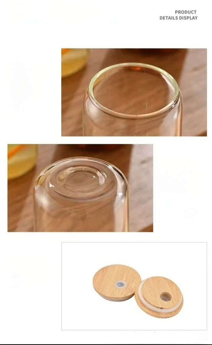 Glass Cup with Bamboo Lid and Straw